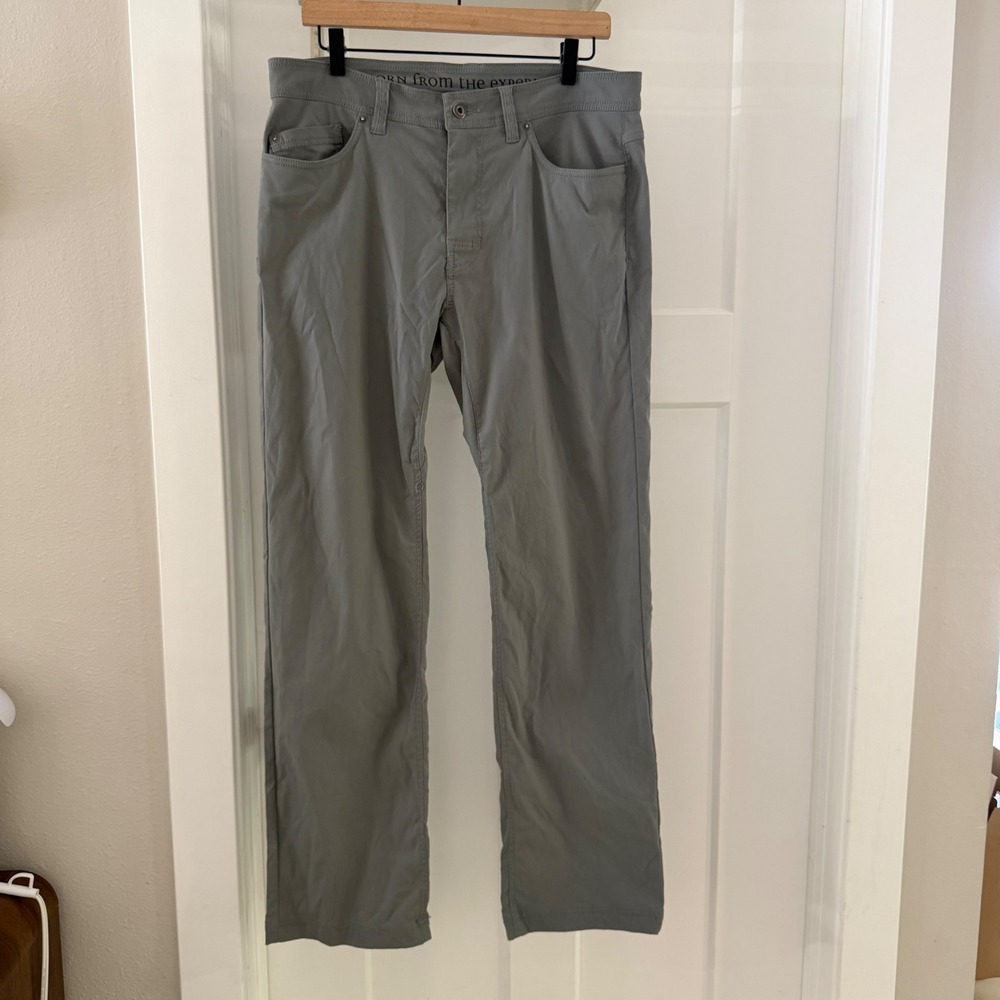 Prana Brion Slim Fit Grey Breathe Performance Hiking Pants Mens 34x32
